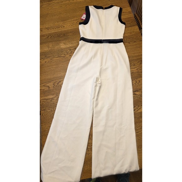 Vince Camuto Sz 6 White With Black Trim Evening Formal Jumpsuit Slimming NWT - Picture 7 of 16